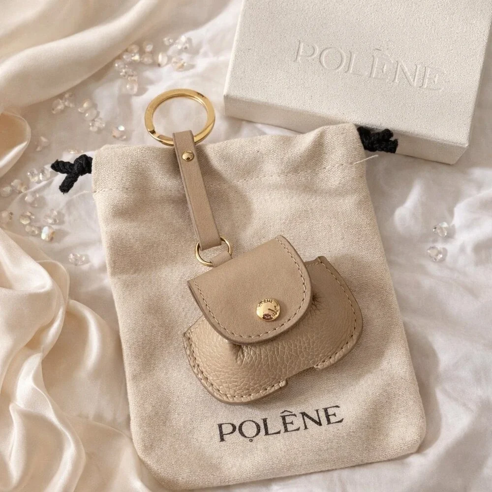 Polene AirPods Case Unisex OS Sable Beige New Leather Keychain Bag Charm